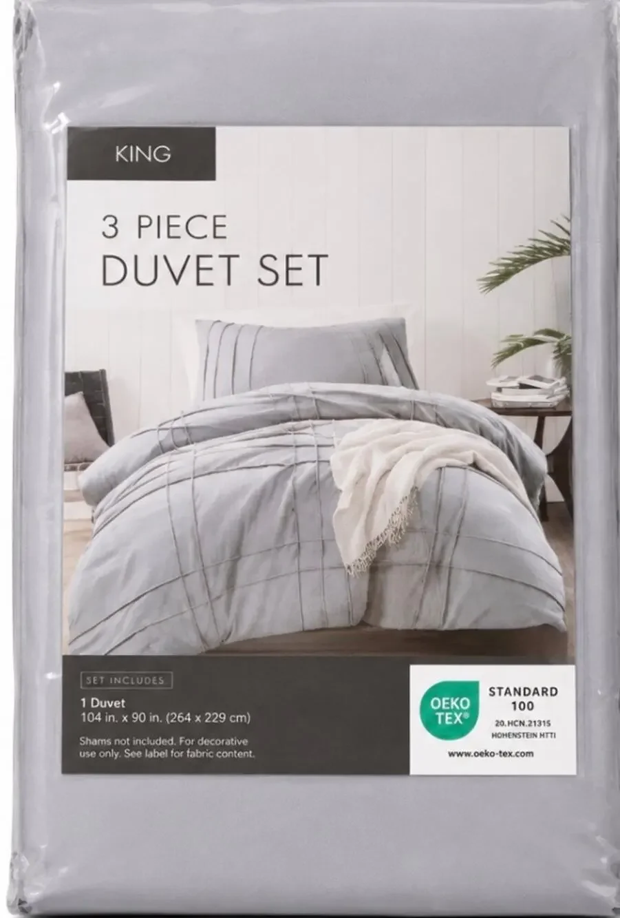NEW King 3 Piece Duvet Set Light Gray Modern Bedding